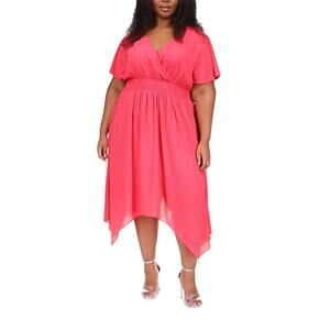 Michael Kors Plus Size Handkerchief Hem Dress 1X Geranium Pink NWT